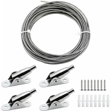 2mm x 10m Câble en Acier Inoxydable Enduite de PVC Fil Suspension Cadre avec Câble Métallique Codes Fixes des Vis pour Suspendre Photo Vêtements Lampe Rideaux Chargé Max de 30KG