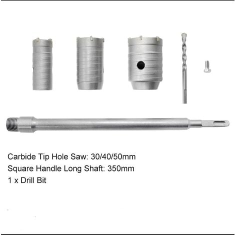 Scie à Cloche Trépan, Ø30mm, 40mm, 50mm Set de Scies Cloches , Trépan Béton 350 mm SDS Plus Tige d'Extension ​Pointe en Carbure de Tungstène,Scie Cloche pour Brique Pierre Béton Ciment