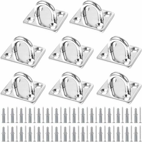 8 PCS Plaque Oeillet Acier Inoxydable, Plaque à Oeillet Fixation pour Voile d'Ombrage Plaque à Œillets en Acier Inoxydable pour Bateau Plafond Mural Balançoire Hamac Marine (1/5)