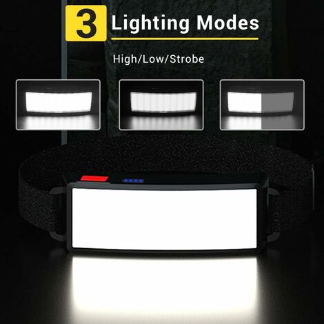 Lampe Frontale LED COB 500 Lumens - Rechargeable USB, étanche, Légère (97g)