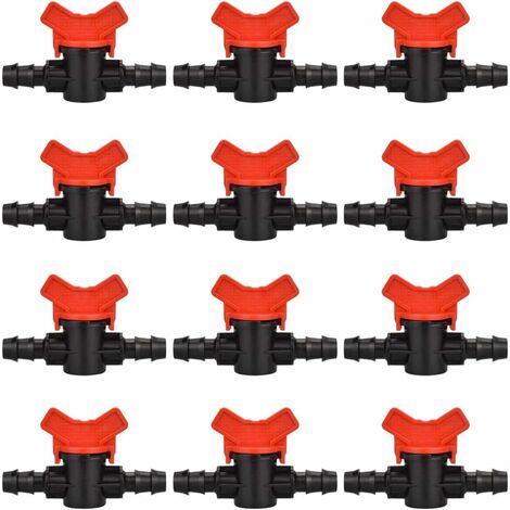 12 PCS Robinet de jardin pour tuyau, Tuyau Vanne d'irrigation 16 16mm Robinet d'arrêt raccord en Plastique pour le contrôle extérieur de la vanne d'eau de jardin (noir + rouge) (1/5)
