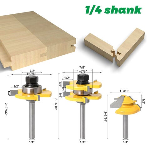 3 Pièces,Fraise Défonceuse, 45 Degrés Verrouiller Mitre Routeur Bit, Fraise à Bois pour Outils de Menuiserie (jaune)