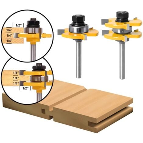 3 Pièces,Fraise Défonceuse, 45 Degrés Verrouiller Mitre Routeur Bit, Fraise à Bois pour Outils de Menuiserie (jaune)