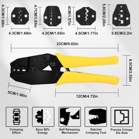 ZJCHAO Outil De Sertissage Pince à Sertir à Cliquet 0,25 ~ 6 Mm² AWG23-10 Pince à Sertir De