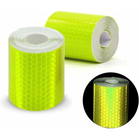 Lot de 2 rouleaux de ruban adhésif vinyle autocollant de 3 m x 50 mm, réflexion prismatique haute intensité, ruban de sécurité/marquage, jaune (1/5)