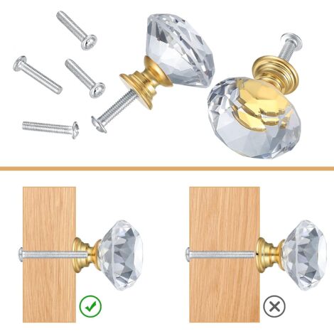 10 Pièces ransparente Poignées Boutons Poignée Meuble de Porte Dorée