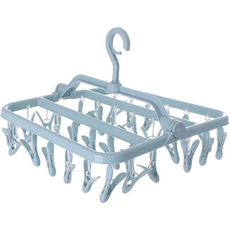 Étendoir à chaussettes, étendoir à vêtements avec 32 clips, étendoir à vêtements suspendu pliable, étendoir à linge intérieur et extérieur pour chaussettes, sous-vêtements et petits vêtements (1/5)