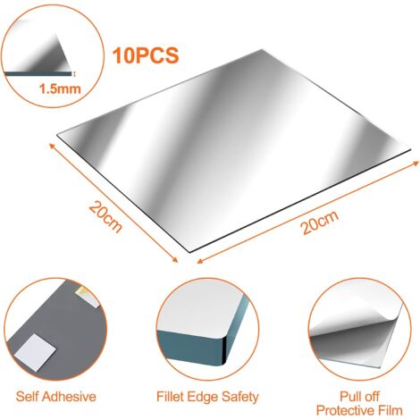 10 Pièces Miroir Mural Autocollant 20 X 20 cm, Antidéflagrant Carrés Flexible Miroir Acrylique Adhésif, Plastique Bricolage Décoration Murale sans Cadre pour Salle de Bain, Salon, Chambre