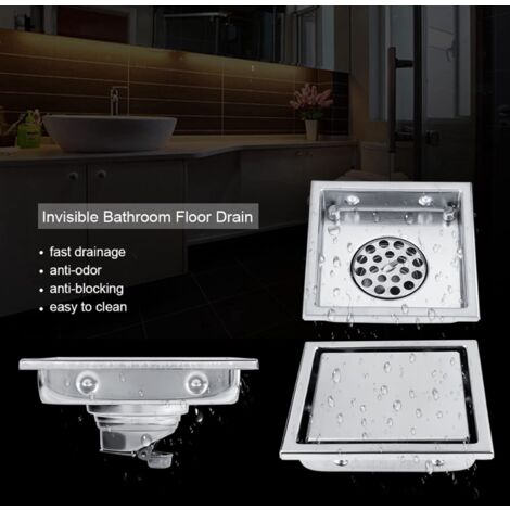 Lot De 4 Grilles De Sol Carrées Acier Inoxydable 90 Mm – Cache-canalisations Pour Salle De Bain, Cuisine