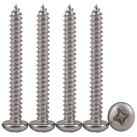 50 Pcs Vis à tête cylindrique Phillips 304 Vis autotaraudeuses en acier inoxydable Vis à bois autoperceuses Standard Cross Groove Full Thread Woodworking Fastener M4 X 50 (1/4)
