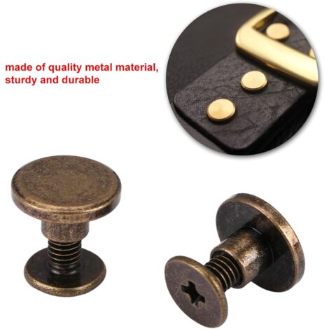 Rivets à Vis En Laiton Tête Ronde 4 Mm - Lot De 5, Pour Cuir Et Artisanat, Neuf