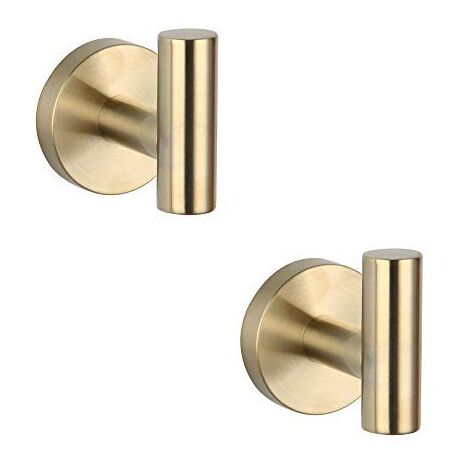 Memkey – Lot de 2 patères en acier inoxydable SUS 304 doré brossé – Fixation vis cachées – Résistantes à la corrosion – Pour salle de bain moderne