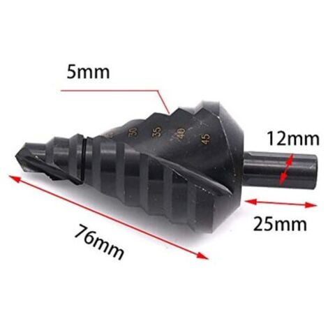 Titanium Coated 10-45mm Step Drill Bit Step Drilling Boring Drilling on Steel,10-45mm Black Titanium Coated Step Drill Bit