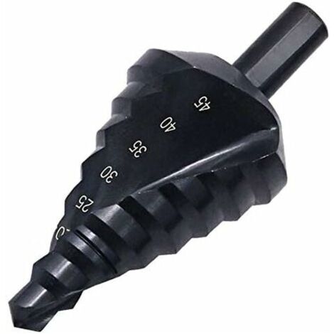 Titanium Coated 10-45mm Step Drill Bit Step Drilling Boring Drilling on Steel,10-45mm Black Titanium Coated Step Drill Bit