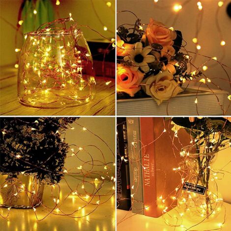 Frideko Guirlande lumineuse d'intérieur à 50 LED 5 m avec fil argenté à  piles pour chambre à coucher, fête de mariage, anniversaire, Noël Blanc  chaud