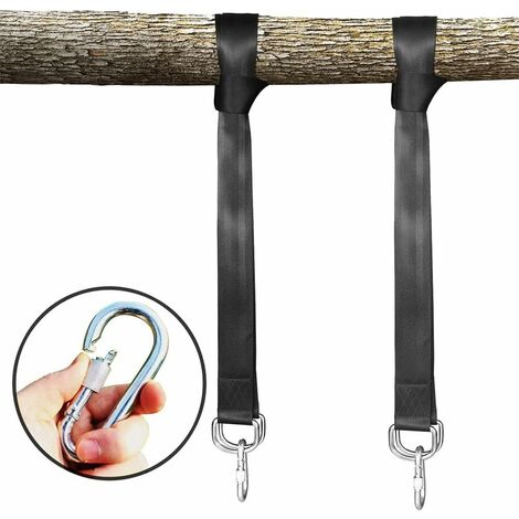YFaith 2 Pièces 50 cm Sangle Balancoire Arbre, Sangles Lourde Suspension, Kit de Suspension avec 2 Mousquetons D-Ring, pour Le Camping, Le Patio, Les Hamacs et Les Balançoires (Noir
