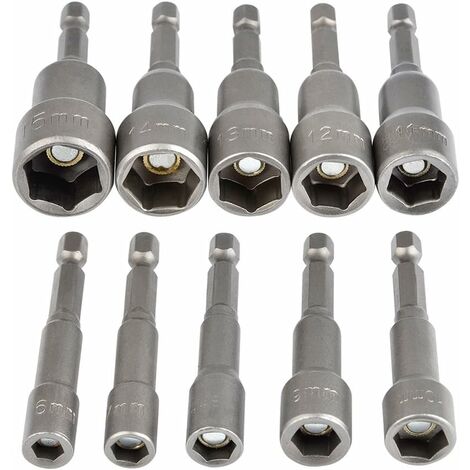Douille Hexagonale Magnétique 10Pcs Douille Visseuse à Choc 6-15mm, Clés à Douille Magnétique Hexagonale Douille Set Magnétique 1/4 Hexagonale Douille Prise Adaptateur Outil (1/5)