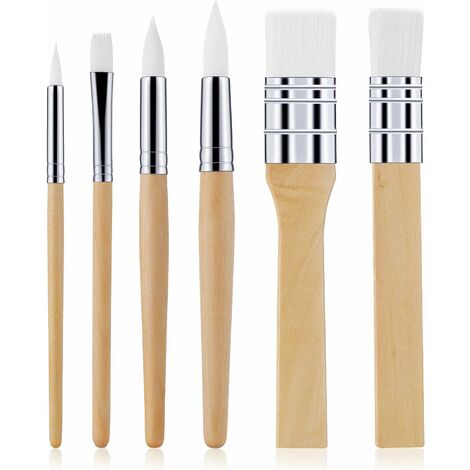Ensemble de pinceaux en Bois, 6 pièces pinceaux pour Peinture Acrylique Kit de pinceaux de Peinture pinceaux d'artiste pour Huile Aquarelle Toile Planches Rock Corps Visage Nail Art