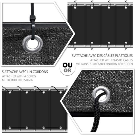 Vounot® Brise-Vue Balcon Premium 100% HDPE 230g/m² - Ultra Résistant UV, Vent & Déchirures - Intimité Totale Avec Câbles & Cordons - 500x90 Cm Noir