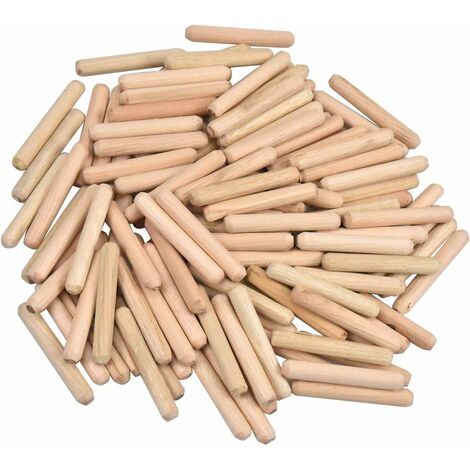 Lot de 100 Rainurées en Bois Chevilles en Bois Effilée Chevilles Sergé Extrémité Goujons en Bouleau Cheville de Meuble Pour Amateurs et Bricolage Menuiserie 6mm x 40mm (1/5)
