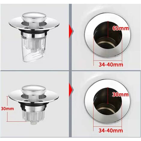 Siphon De Baignoire Flexible Or - Bonde Vidange Avec Trop-plein - Style Clic-Clac - Pour Salle De Bains