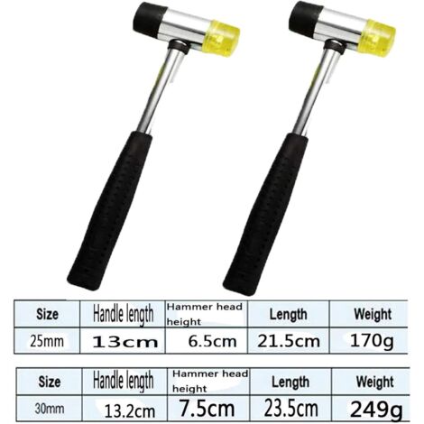 2 Pièces Maillet en Caoutchouc Marteau, Marteau en Caoutchouc Antidérapant, Avec 8 Têtes en Caoutchouc de Remplacement, Il Peut Être Utilisé pour l'Artisanat du Cuir (25 Mm et 30 Mm)