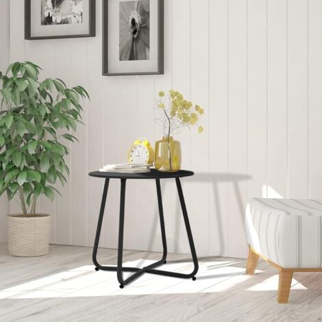 Petite table d'appoint en métal, table d'appoint de jardin ronde, table basse et basse avec pieds de table réglables (noir, Ø 45 x 45 x H cm)