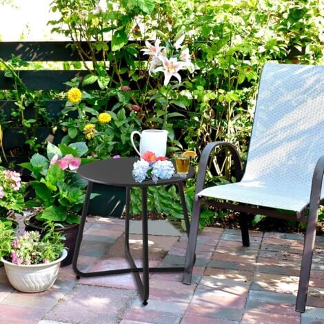 Petite table d'appoint en métal, table d'appoint de jardin ronde, table basse et basse avec pieds de table réglables (noir, Ø 45 x 45 x H cm)