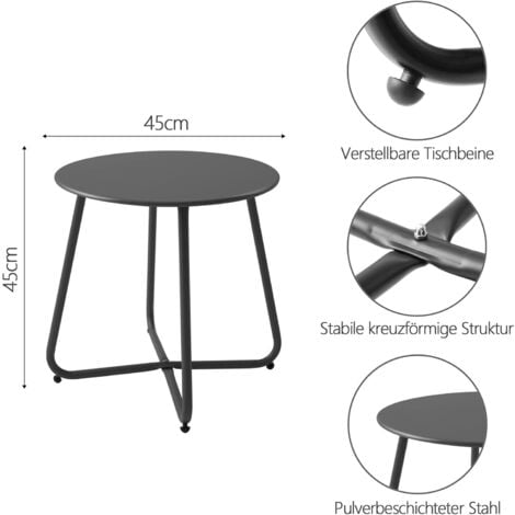 Petite table d'appoint en métal, table d'appoint de jardin ronde, table basse et basse avec pieds de table réglables (noir, Ø 45 x 45 x H cm)
