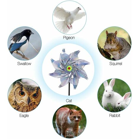 Lot De 10 Moulins à Vent Réfléchissants Anti-oiseaux – 55 Cm, PVC, Pour Protéger Jardin, Verger, Balcon
