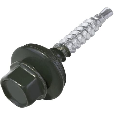 C57210 - Lot de 10 Vis autoperceuse métal sur bois Ø4.8x35 mm + rondelle d'étanchéité EPDM - peint en couleur gris anthracite RAL 7016 - empreinte de la tête 8 mm hexagonale - en acier