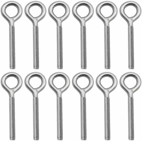 Lot de 12 Boulons à Anneau M6 x 70mm en Acier Inoxydable 304 - Tiges Filetées à Anneau Comme Pièces de Fixation Idéal pour Suspension les Articles dans la Maison les Jardins ou les Industries