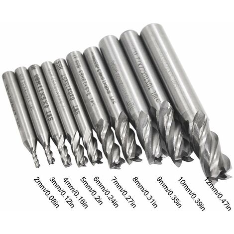 ASNOMY Lot 10 Fraises 4 Cannelures 2-12 Mm - Forets HSS CNC Pour Bois Aluminium Acier