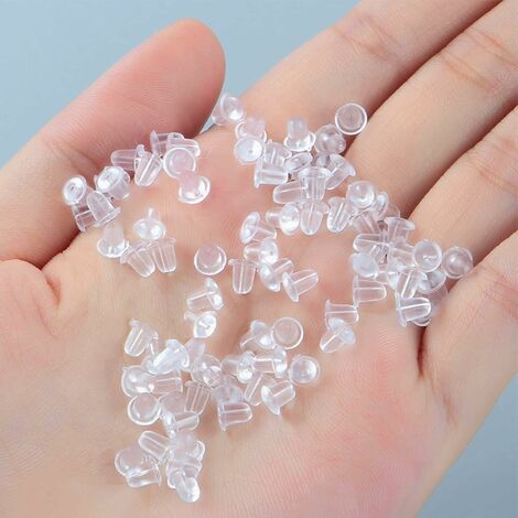 100 Bouchons D'oreilles En Silicone Transparent Pour Sécuriser Vos Boucles - Lot De 100 Pièces - Diamètre 6,22 X 10,3 Mm
