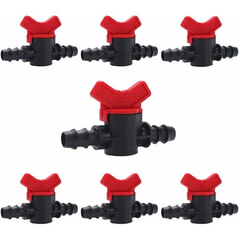 7 Pièces Vanne Commutation d'Irrigation, Irrigation Pipe Valve Switch, Robinet Jardin en Plastique PE, Robinet Barbelé Double Mâle, pour L'irrigation des Pelouses de Jardin, pour 16mm Tuyau (1/4)