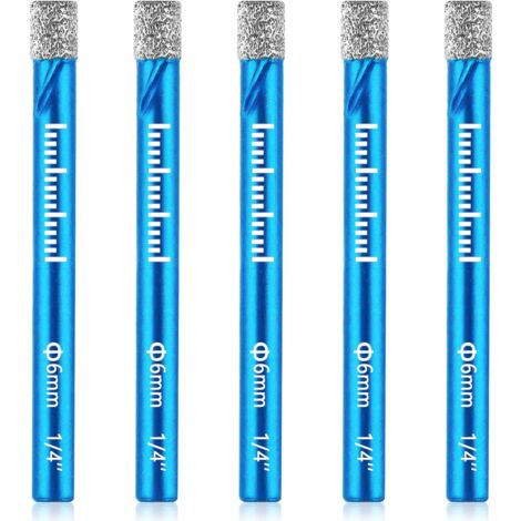 foret carrelage, 5PCS 6mm Forets Diamant brasé sous vide Forets Carrelage Brasés, Scies Cloches Forage Rapide pour Céramique, Granit, Verre, Porcelaine, Carrelage