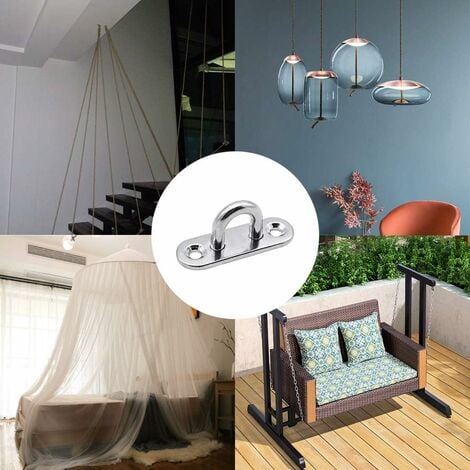 Belle Vous Plaque Oeillet Acier Inoxydable M5 (8 Pcs) - Oblong Crochet Métal Forme U Montage Mural Et Plafond (50 X 17 Mm) - Crochet De Fixation Capacité 40 Kg Pour Suspensions