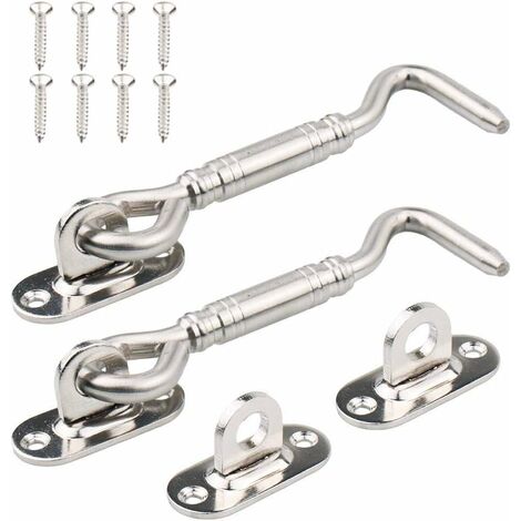Crochet de Cabine,2 Pack Acier Inoxydable Abri de Verrouillage 4 Pouces Portail Loquet pour Verrou Fenêtre de Porte Argent (1/4)