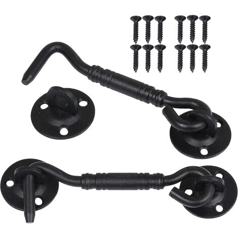 2 Pièces Crochet de Cabine, Support Fenêtre,Crochet Fermeture Porte,Acier Inoxydable Shed Loquet pour Porte de Hangar Porte de Garage Les Fenêtres Cabine,4 Pouce(Noir)