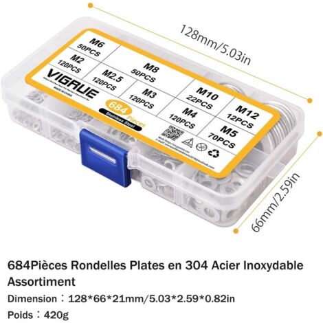 Rondelles plates en acier inoxydable 304, 20 à 100 pièces