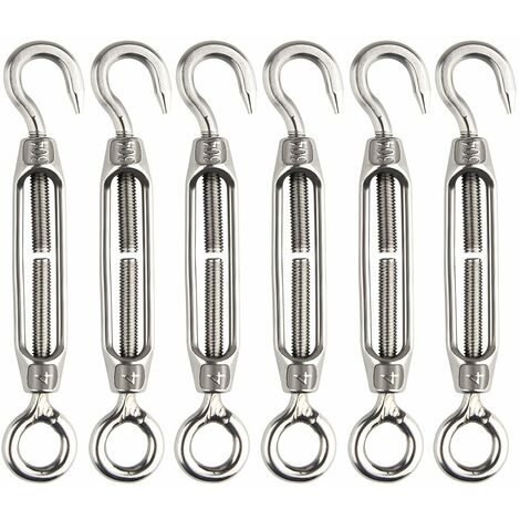 6 Pcs Tendeur De Fil Tendeur M4 en Acier Inoxydable Réglable Crochet De Ridoir Et Oeil Ensemble Heavy Duty (1/5)