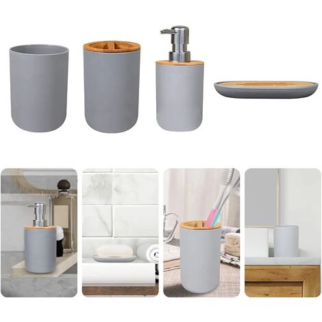 Ensemble d'accessoires de salle de bain, porte-brosse à dents, bambou Ensemble d'accessoires de salle de bain, porte-brosse à dents, bambou