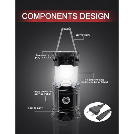 Hapfish Lampe Solaire Camping Rechargeable Interieur et Exterieur, LED