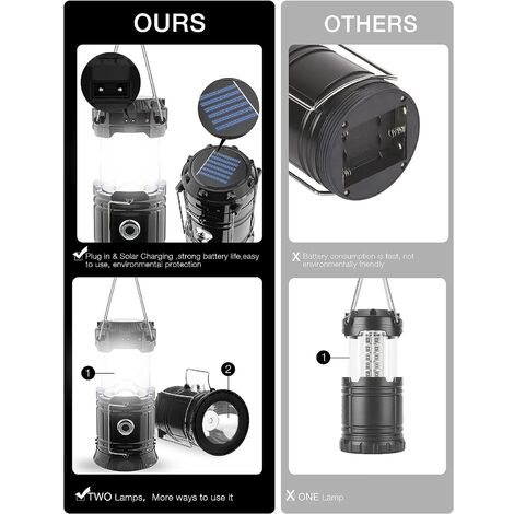 Lanterne de Camping à LED Solaire à Manivelle Rechargeable, Lampe de Poche avec 3 Voies