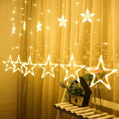 Quntis 12 Étoiles Rideau/Guirlande Lumineux Murale Intérieur Extérieur  CONNECTABLE 8 Mode Éclairage, avec 138 LEDs de Fête Noël Mariage Fenêtre  Jardin