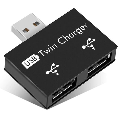 Memkey – Concentrateur USB 2.0 2 ports – Adaptateur mâle à double USB femelle – Chargement simultané pour ordinateurs portables et de bureau – Noir