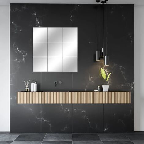 18Pcs Miroir Autocollant Miroir Adhésif Décoratif Miroir Carrés Argenté Amovible Mosaïque Décorative Auto Adhésifs Salle De Bain Salon Chambre （15 ×15） cm