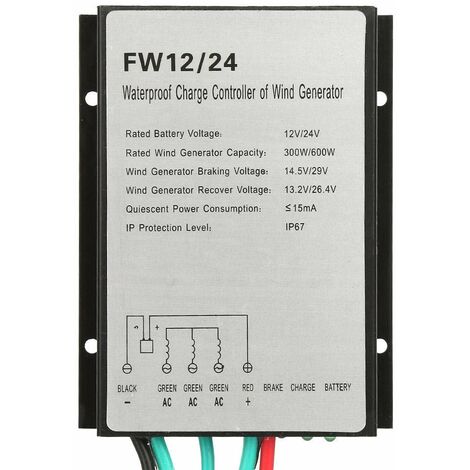 Memkey – Contrôleur de charge éolienne FW12/24 12/24V – Régulateur automatique 300W/600W – Étanche IP67 pour extérieur – Gestion optimale de l'énergie