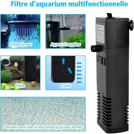 Filtre Aquarium à Débit d’Eau 4 W 600L/H Filtre Interne pour Aquarium 60L Filtre Pompe Aquarium avec Éponges Filtrantes pour Poisson