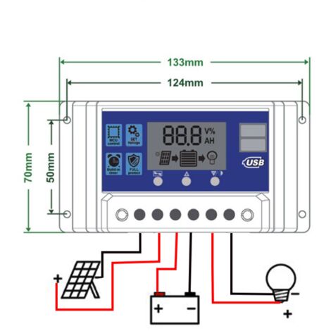 Y&H 10A Contrôleur De Charge Solaire PWM 12V/24V Avec LCD, USB Et Timer - Régulateur Intelligent Batterie